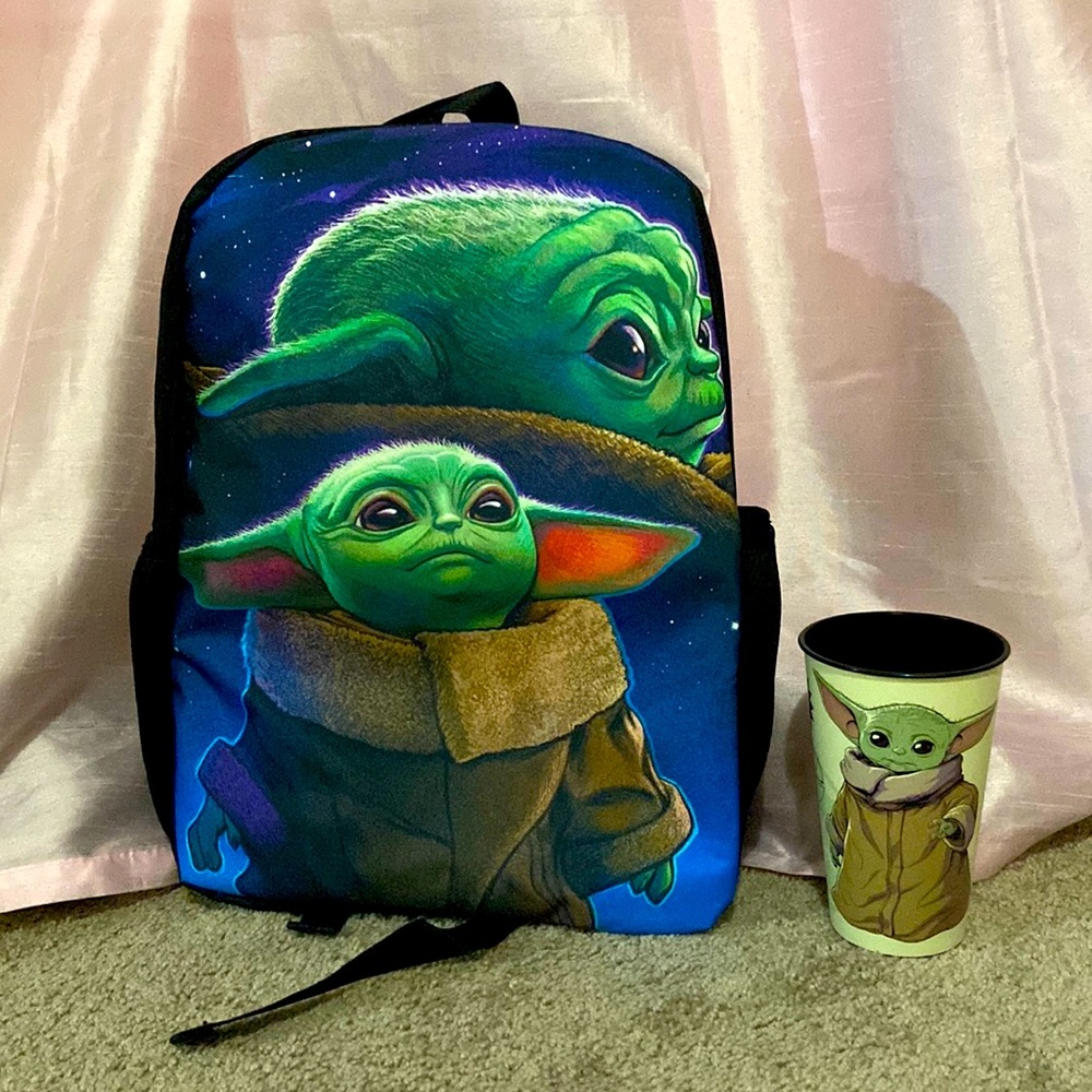 Baby Yoda from Star Wars Backpack and Cup Bundle